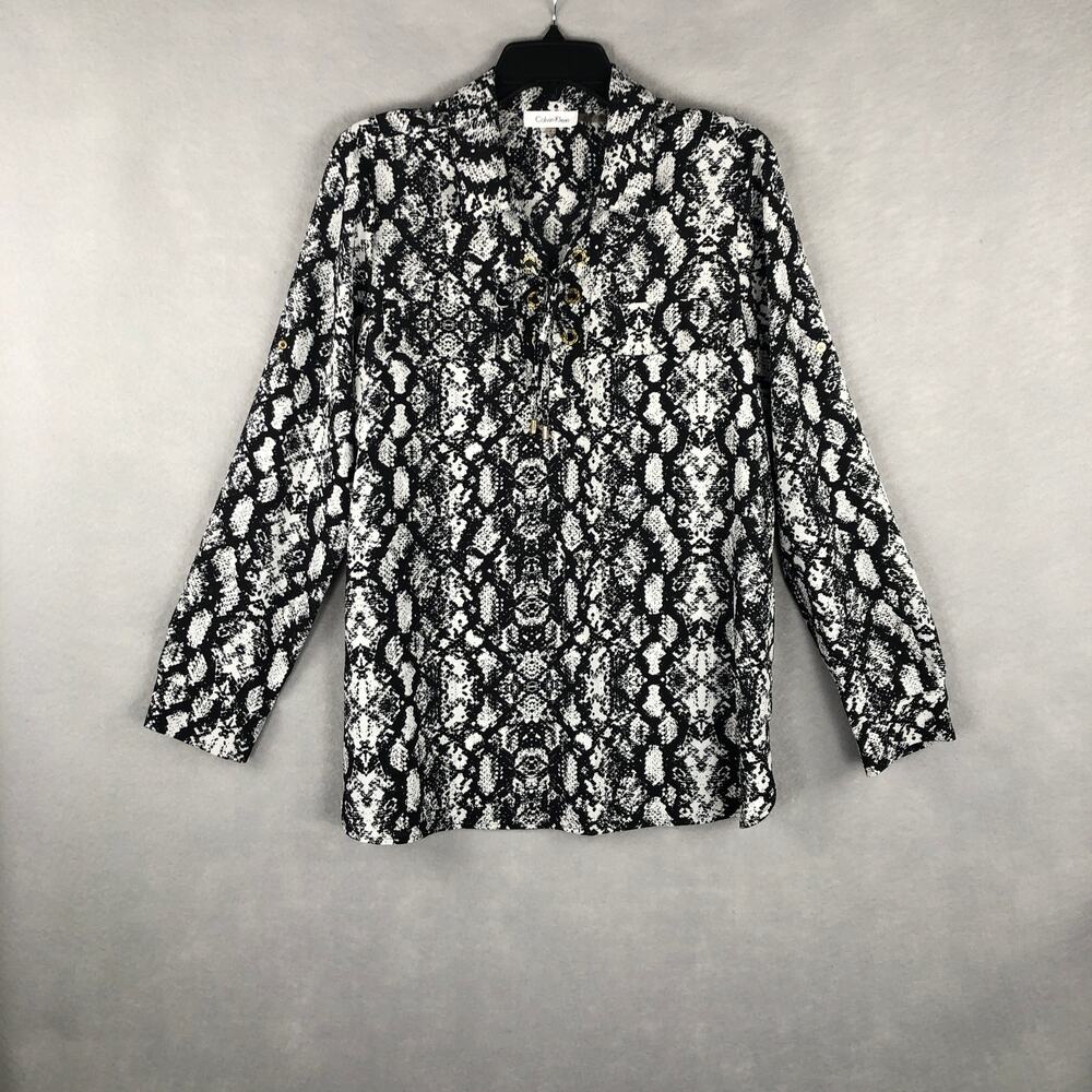 Calvin Klein Front Tie Top Women's Size Medium Black & White
